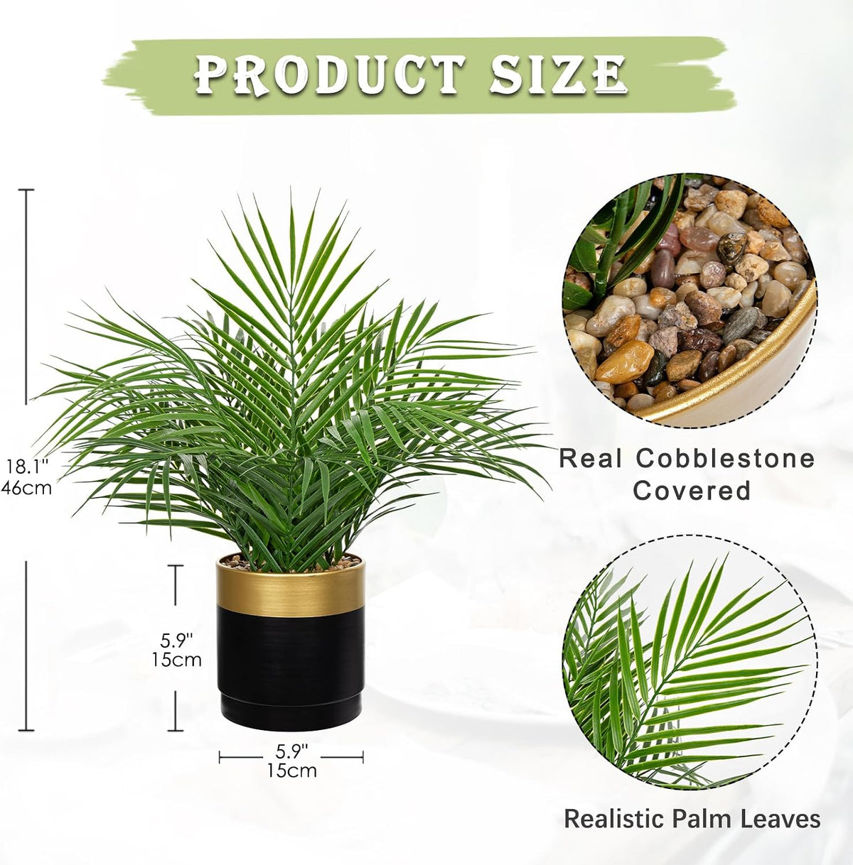 Briful Artificial Palm Plant in Metal Pot, 18.1" Small Faux Areca Palm Tree