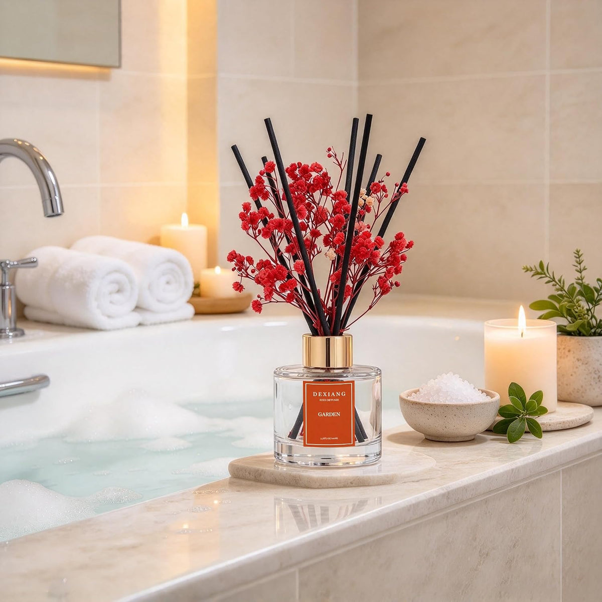 Reed Diffuser Set,3.38 fl oz (100 ml) Garden Oil Diffusers with 6 Reed Sticks for Bathroom Shelf Decor Home Fragrance Reed Diffuser