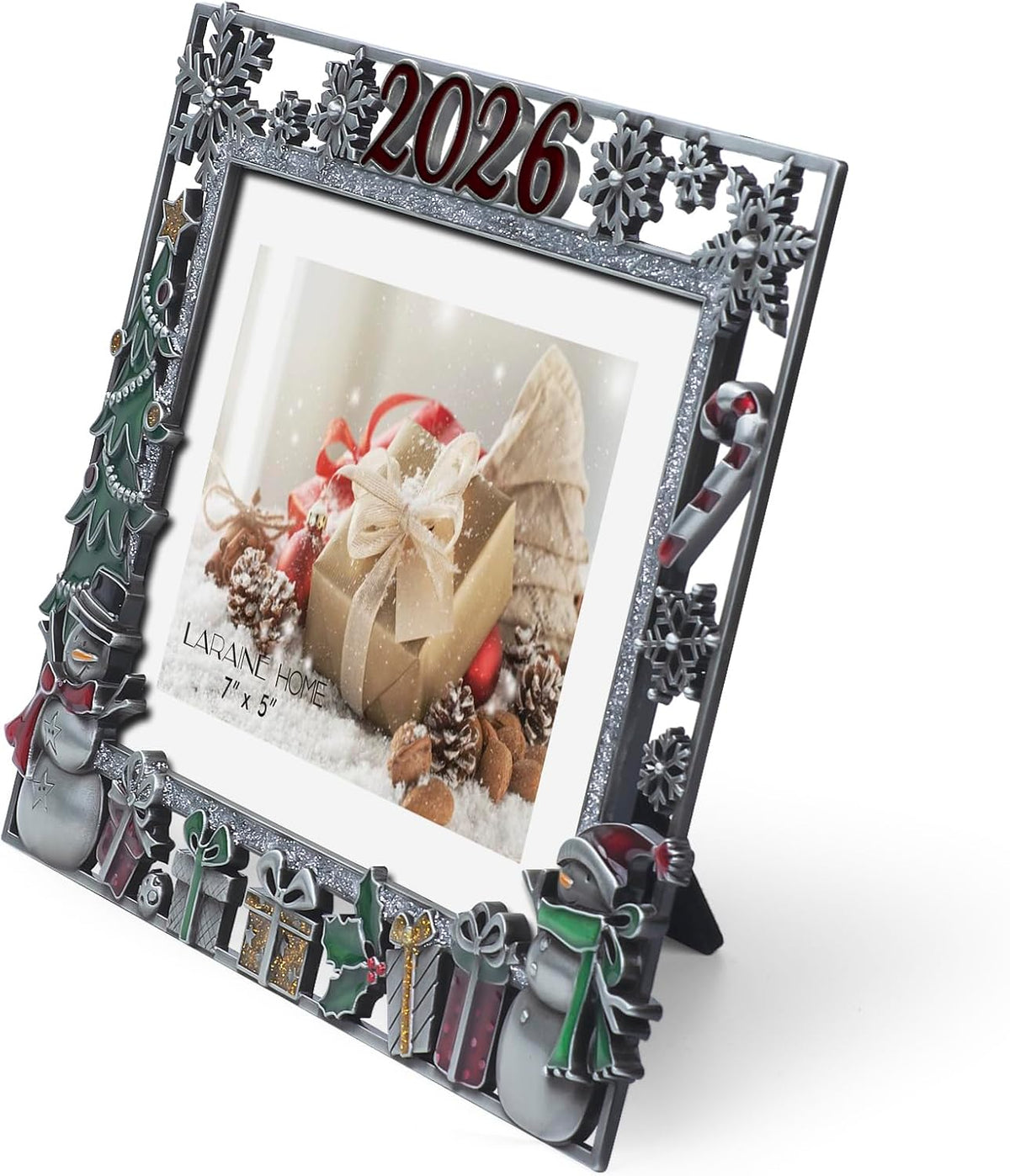 LARAINE Picture Photo Frame 5x7 Metal 2026 Christmas High Definition Display Pictures for Tabletop Home Decorative Holiday Gift (Gray (2026))