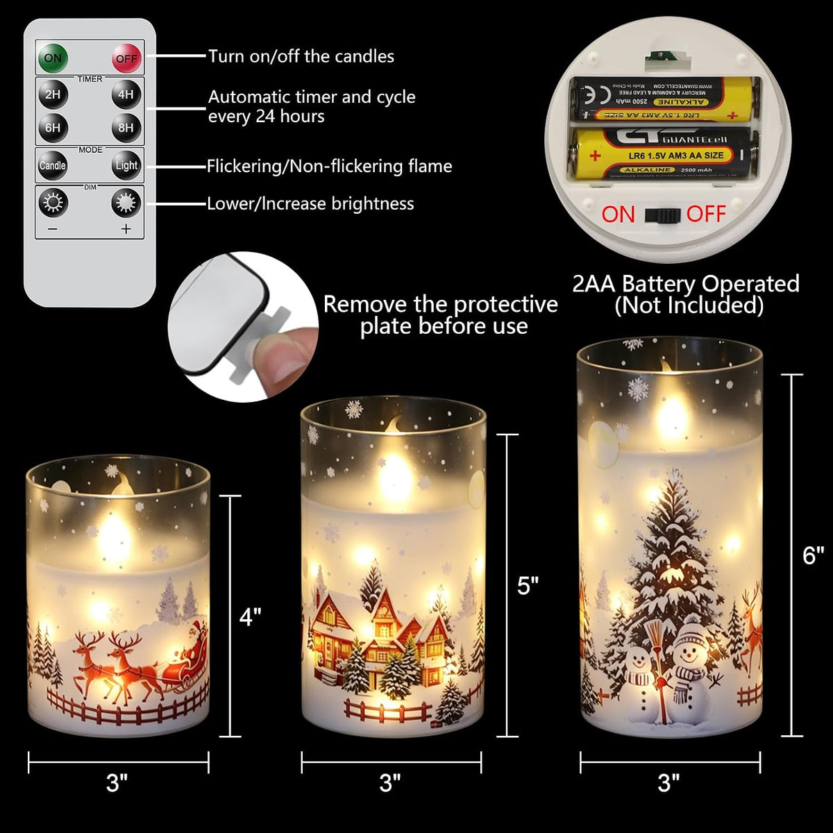 Snowman Church Flameless Candles String Lights with Remote Timer