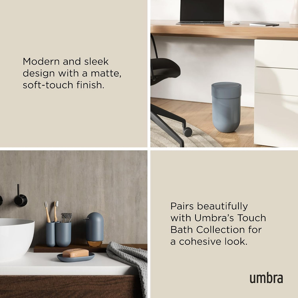 Umbra Touch Bathroom Trash Can with Lid, 1.6 Gallon, Slate Blue