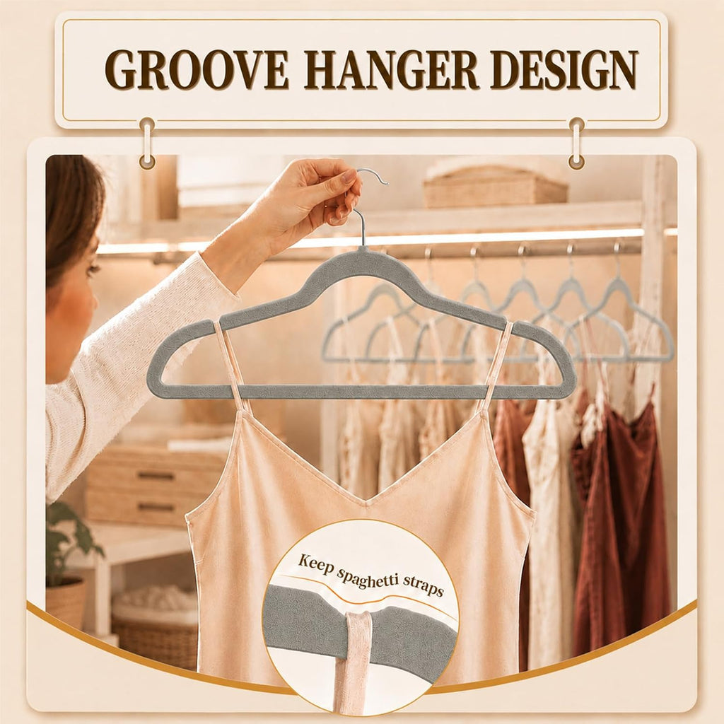 Velvet Felt Hangers 50 Pack, Non Slip, Slim, Space Saving, Gray