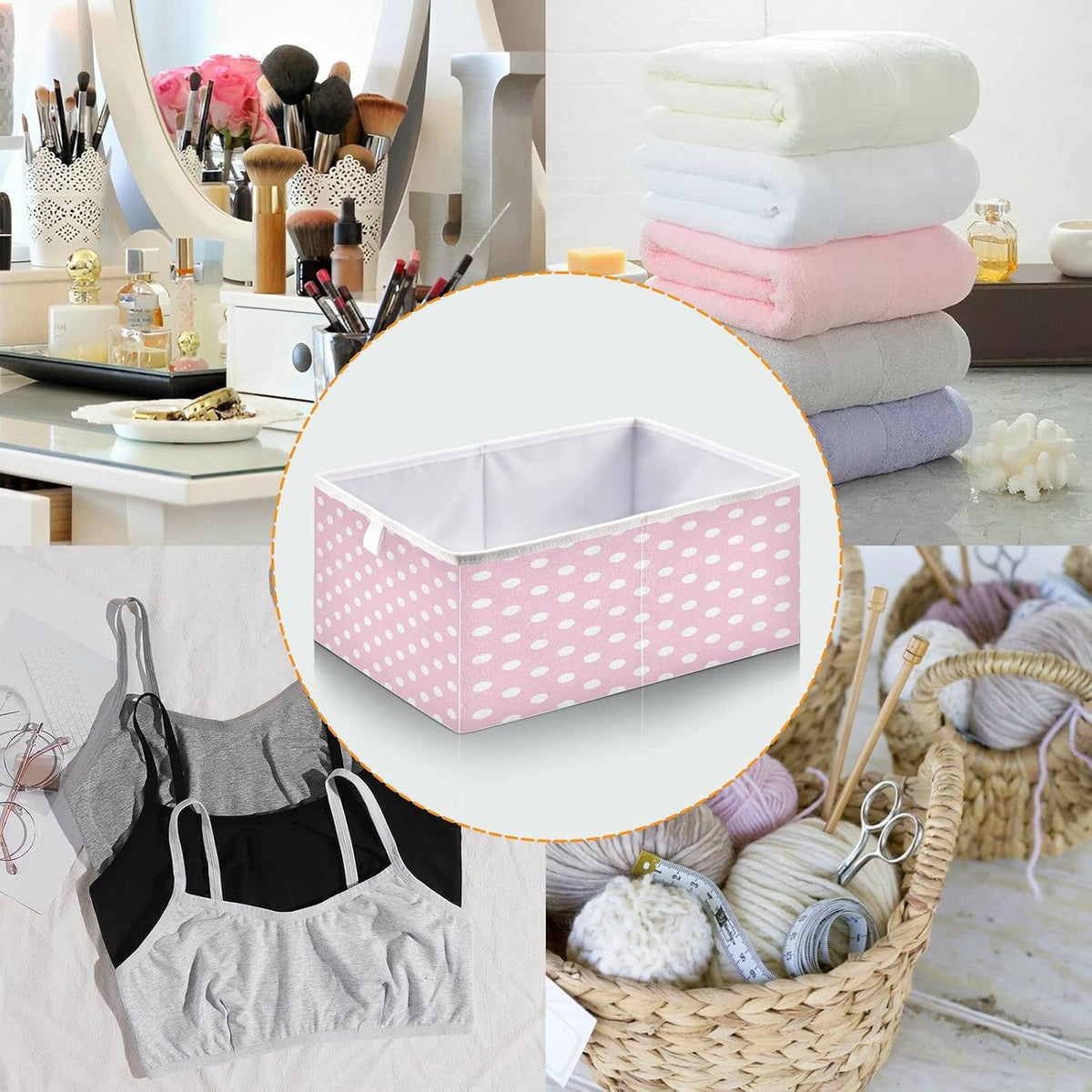 Kigai Polka Dot Pink Cube Storage Bins 11x11 inch Collapsible Fabric Storage Cubes Organizer Foldable Boxes Decorative Basket for Home Organizing