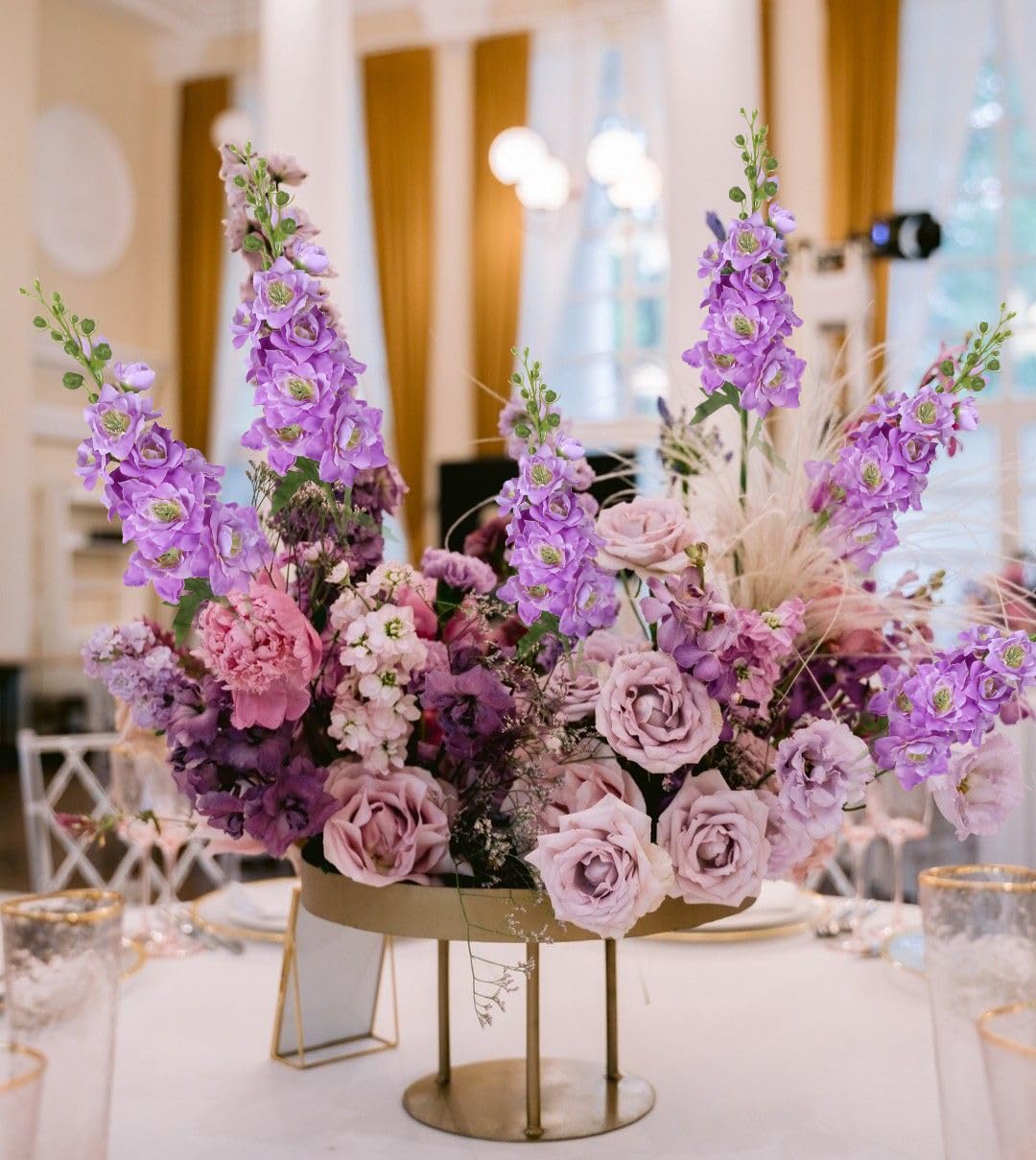 Purple Delphinium Artificial Flower 6PCS Purple Faux Larkspur Silk Delphinium Flowers 29.52" Long Stem Fake Flower for Tall Vase Wedding Floral Arrangements Home Table Decor(Purple)