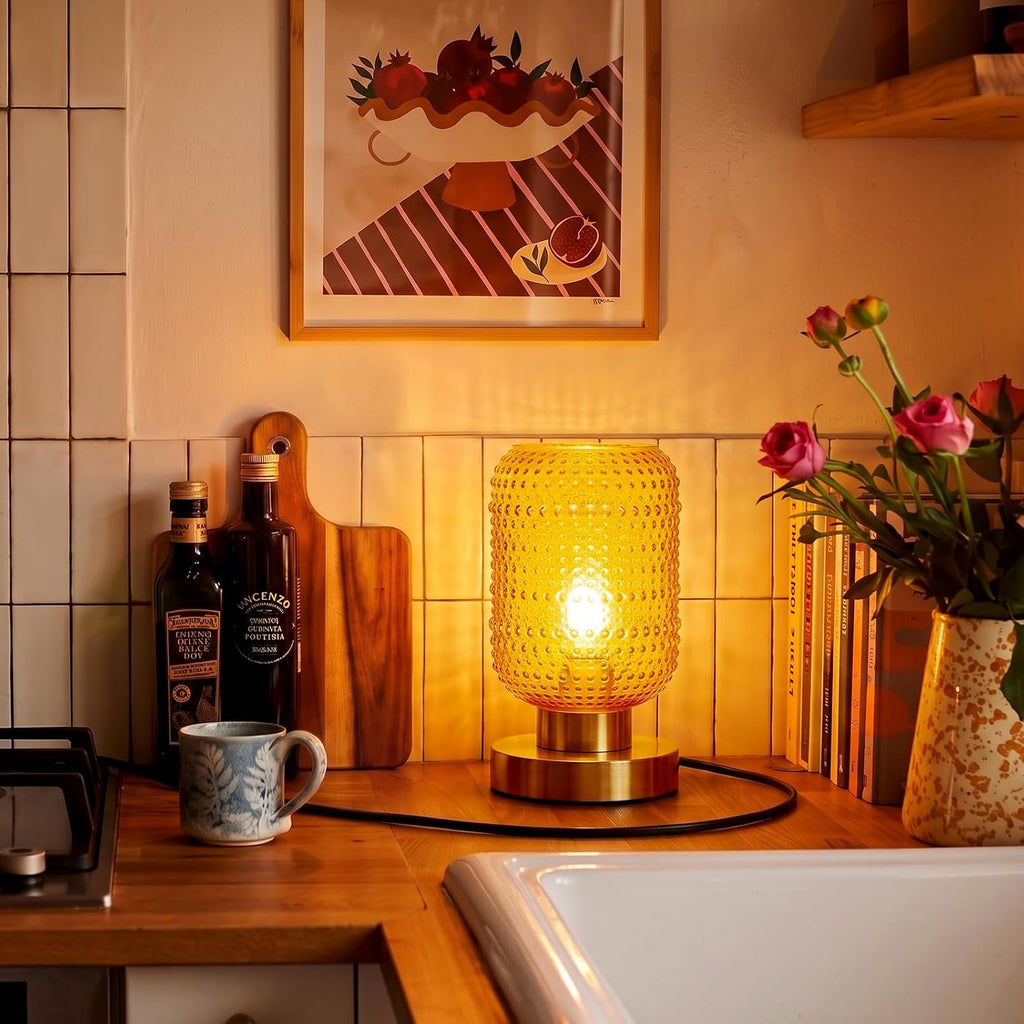 ZYER 8.9in Amber Table Lamp, Touch Control Lamp, Small Vintage Lamp