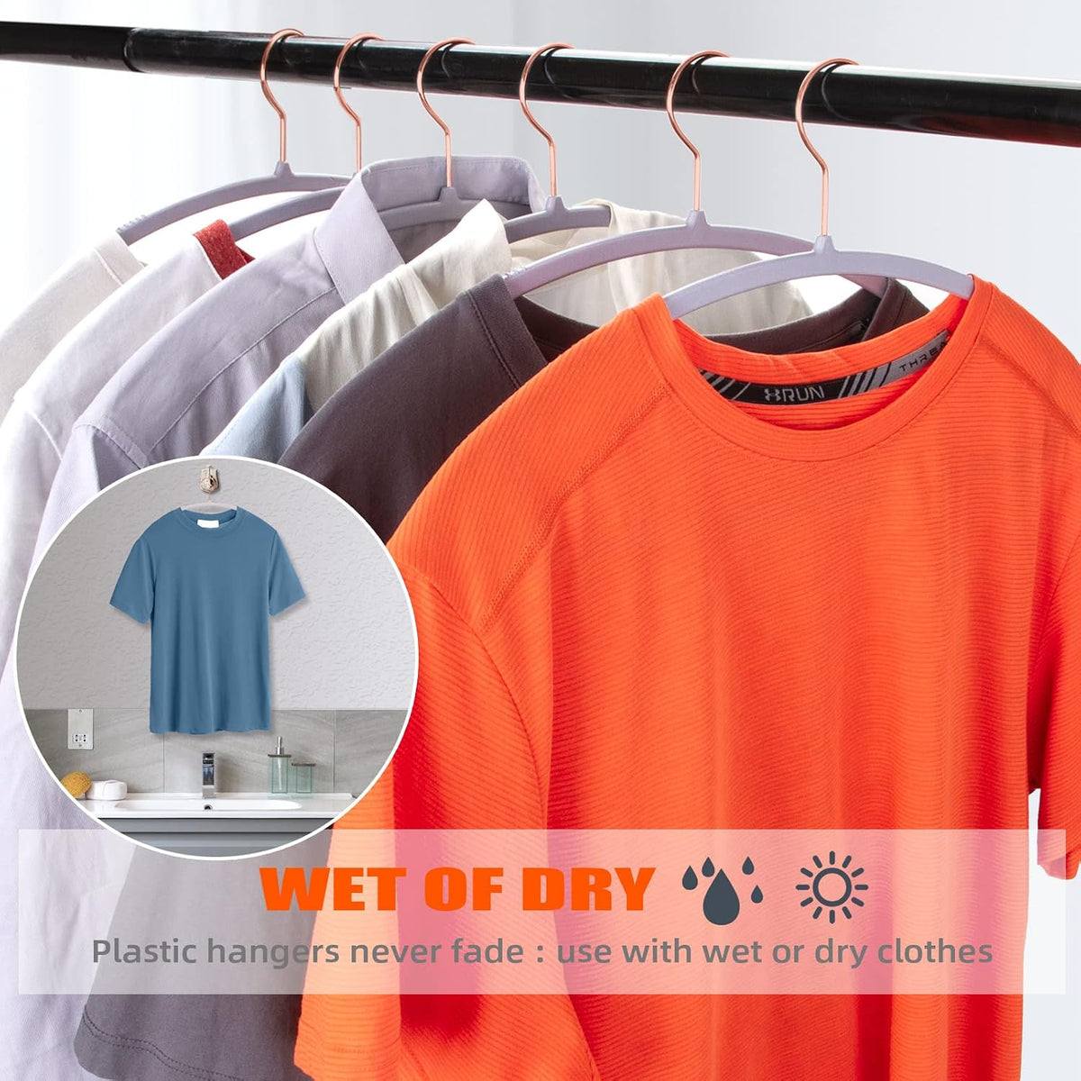 OIKA 50 Pack No-Bump Plastic Clothes Hangers, Gray, Non-Slip, Space-Saving