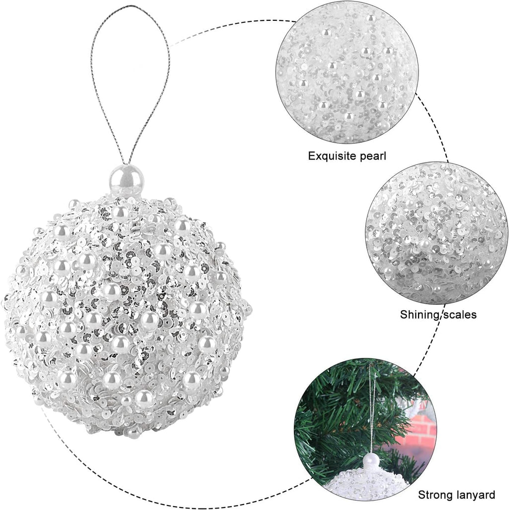 4.25" Christmas Ball Ornaments 4pc Set White Shatterproof Christmas Decorations Tree Balls for Xmas Trees Wedding Party Holiday Decorations Tabletop Small Trees Decoration (White)