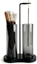 Gray Glass Incense Holder, Black Incense Sticks Burner Holder with Storage,Hang Upside Down Incense Holder for Sticks with Glass Ash Catcher for Meditation Yoga Spa Room Decor (Gray)