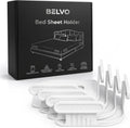 Belvo Bed Sheet Holder Straps with Lock – Bed Sheet Holders for Corners, Fitted Sheet Clips & Fasteners, Keeps Sheets Tight & Secure, Adjustable Sheet Grippers for Twin Full Queen King Beds – White