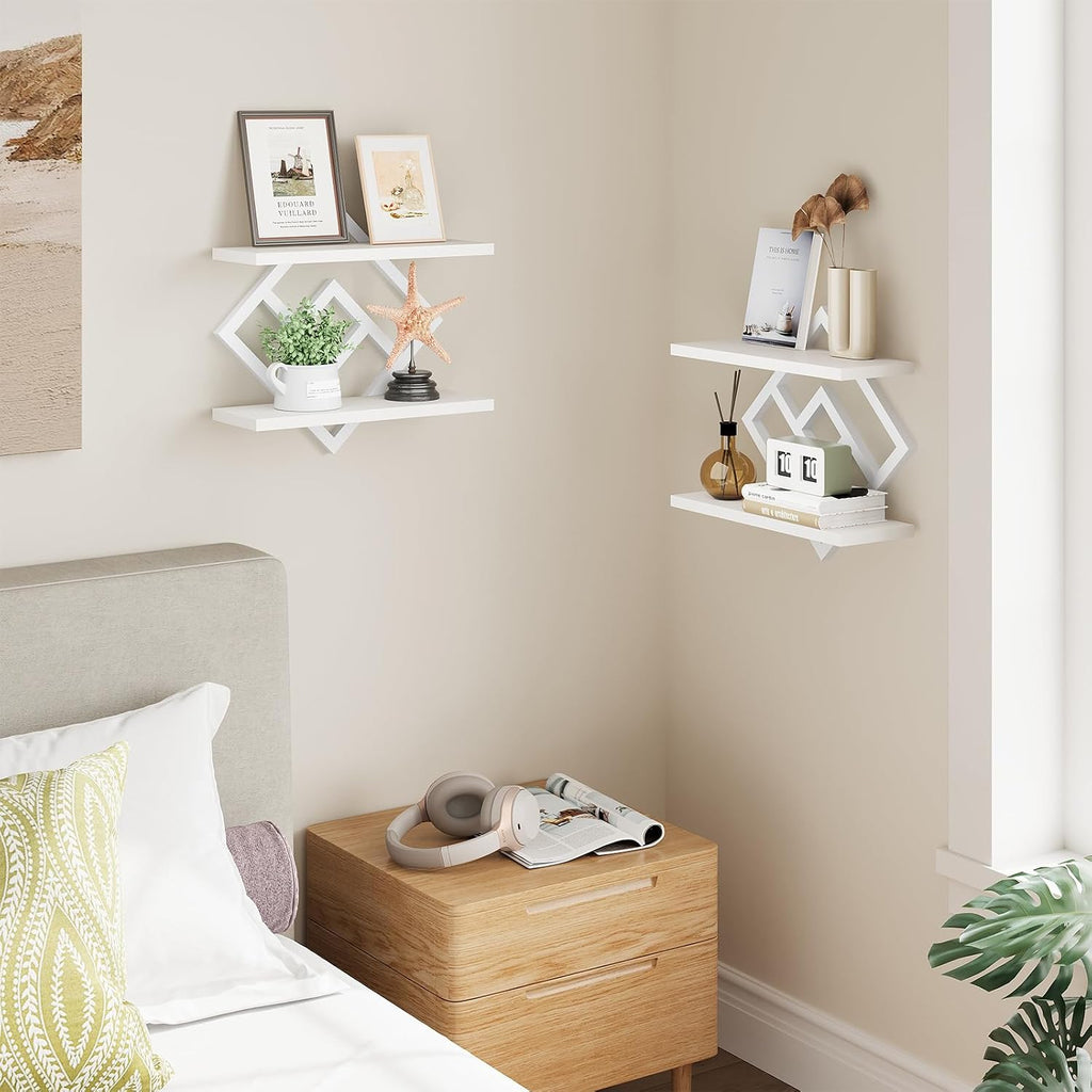 ELYKEN Floating Shelves for Wall, Set of 2 Hanging Shelves, White