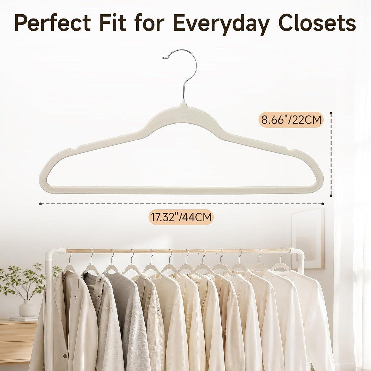 Sishynio Velvet Hangers 30 Pack, Non-Slip Slim Felt Clothes Hangers Beige