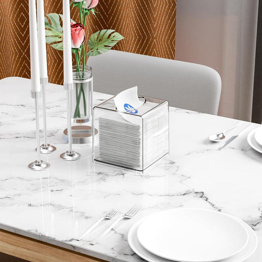 Cq acrylic Tissue Box Holder,Clear Square Tissue Box Cover for Kleenex Tissue Cube Box,Plastic Roll Tissue,Napkin,Facial Tissue Dispenser Box Case for Countertop,Bathroom,Kitchen,Home,Office,5.5 Inch