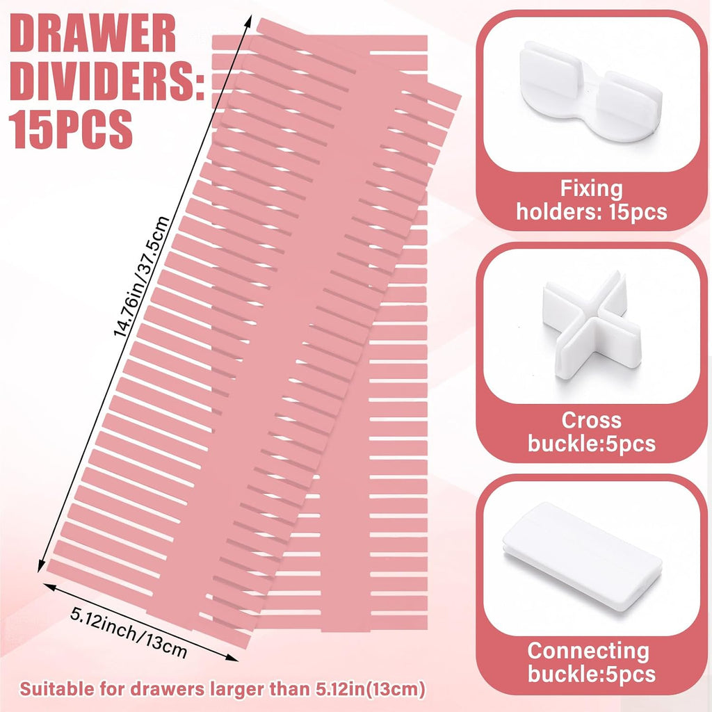 Blosssound 15 Pcs 5.12 Tall Drawer Divider, Adjustable Organizer, Pink
