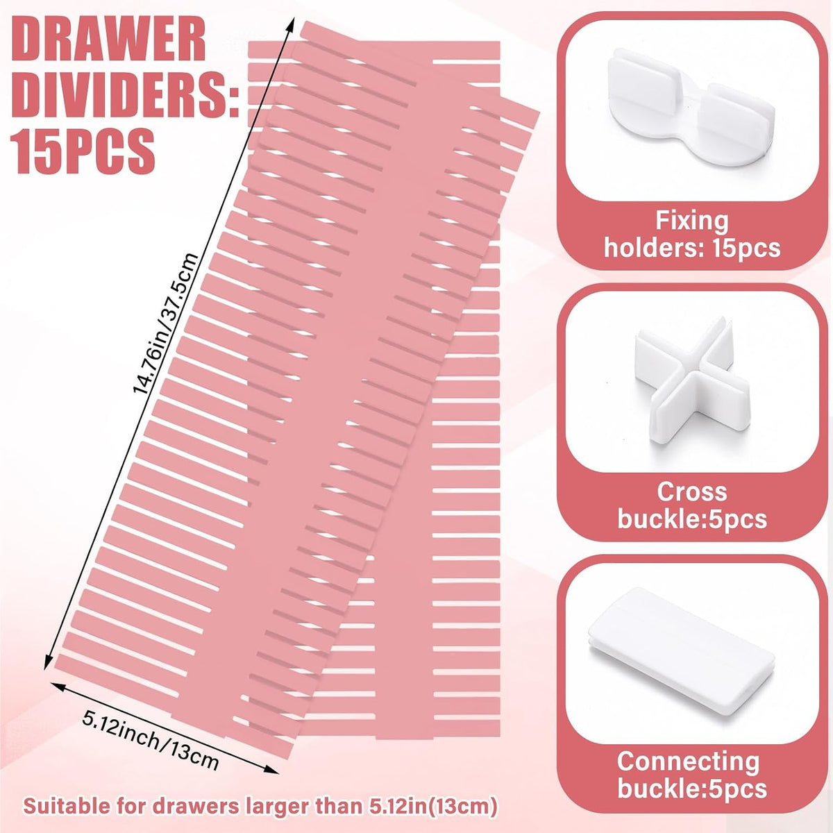 Blosssound 15 Pcs 5.12 Tall Drawer Divider, Adjustable Organizer, Pink