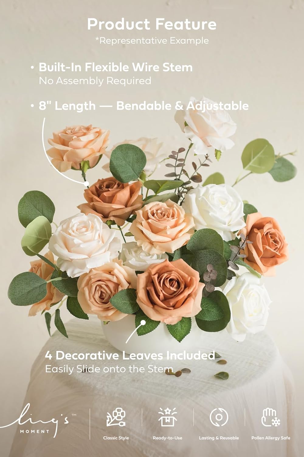 Ling's moment Pink & Blush Artificial Silk Roses, Wedding Flowers, 16 pcs