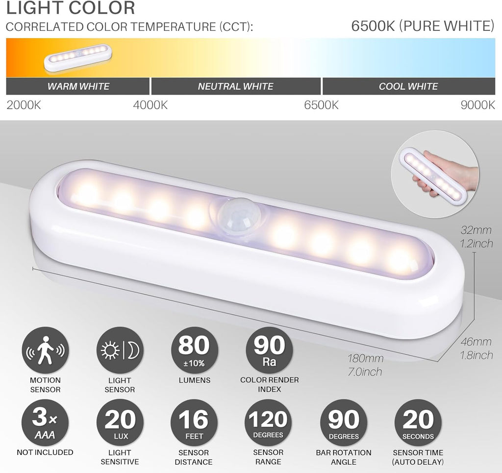 STAR-SPANGLED 7” Motion Sensor Lights Indoor AAA Battery, 3 Pack Warm White