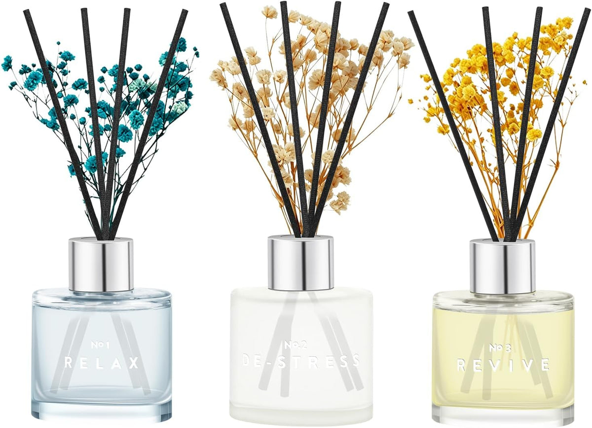 Set of 3 Scent Diffuser with Dry Flowers Lavender Gardenia Jasmine Freesia
