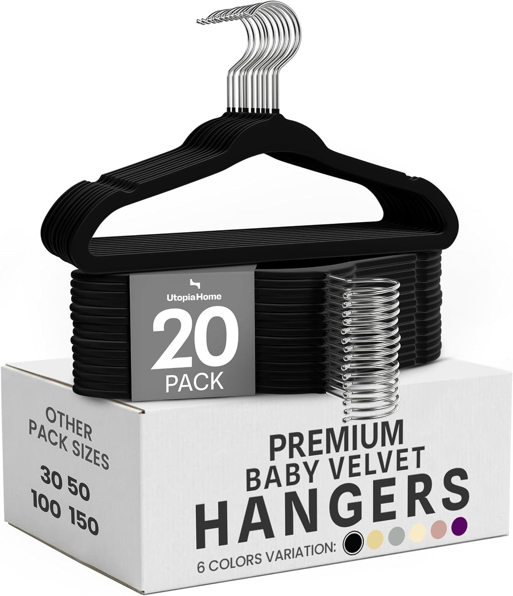 Utopia Home Kids Velvet Hanger 20 Pack – 11" Premium Baby Hangers - Black