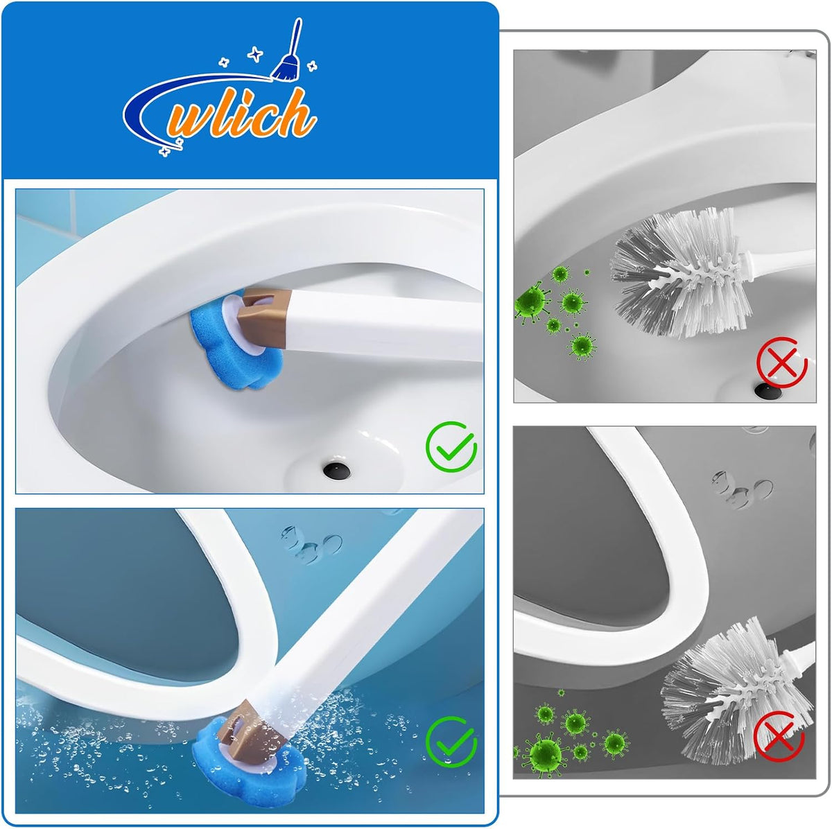 wlich Disposable Toilet Brush Set With 48 Refills, Wall-Mount Holder