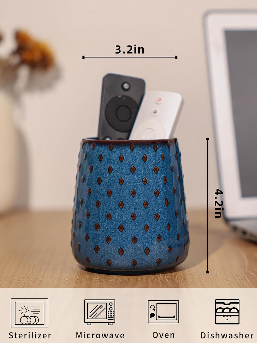 GDCZ Ceramic TV Remote Control Holder, Makeup Brush Pen Holder (Blue)