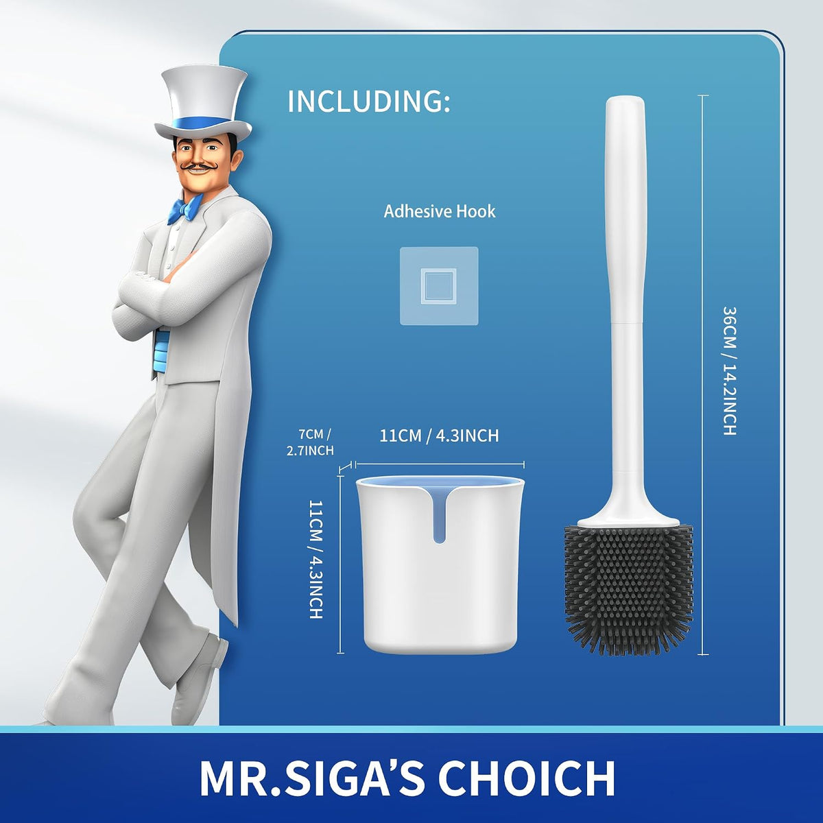 MR.SIGA Toilet Brush and Holder Wall Mounted, White, 1 Pack