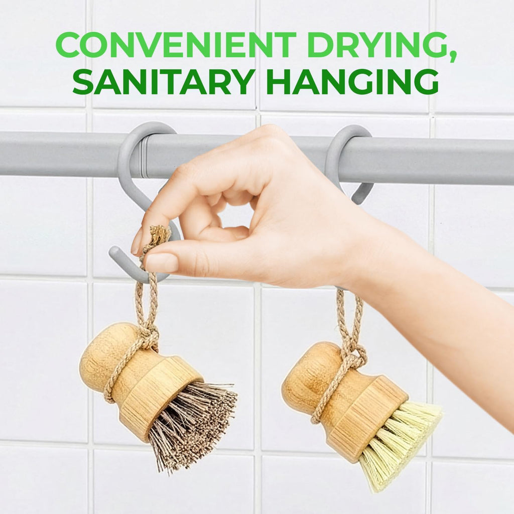 AIRNEX Bamboo Dish Brush Set of 2 - Natural Wooden Dish Scrubber with Sisal & Coconut Bristles - Plastic Free Kitchen Scrub Brush for Dishes, Sink, Pots & Pans - Non Scratch Kitchen Dish Brush