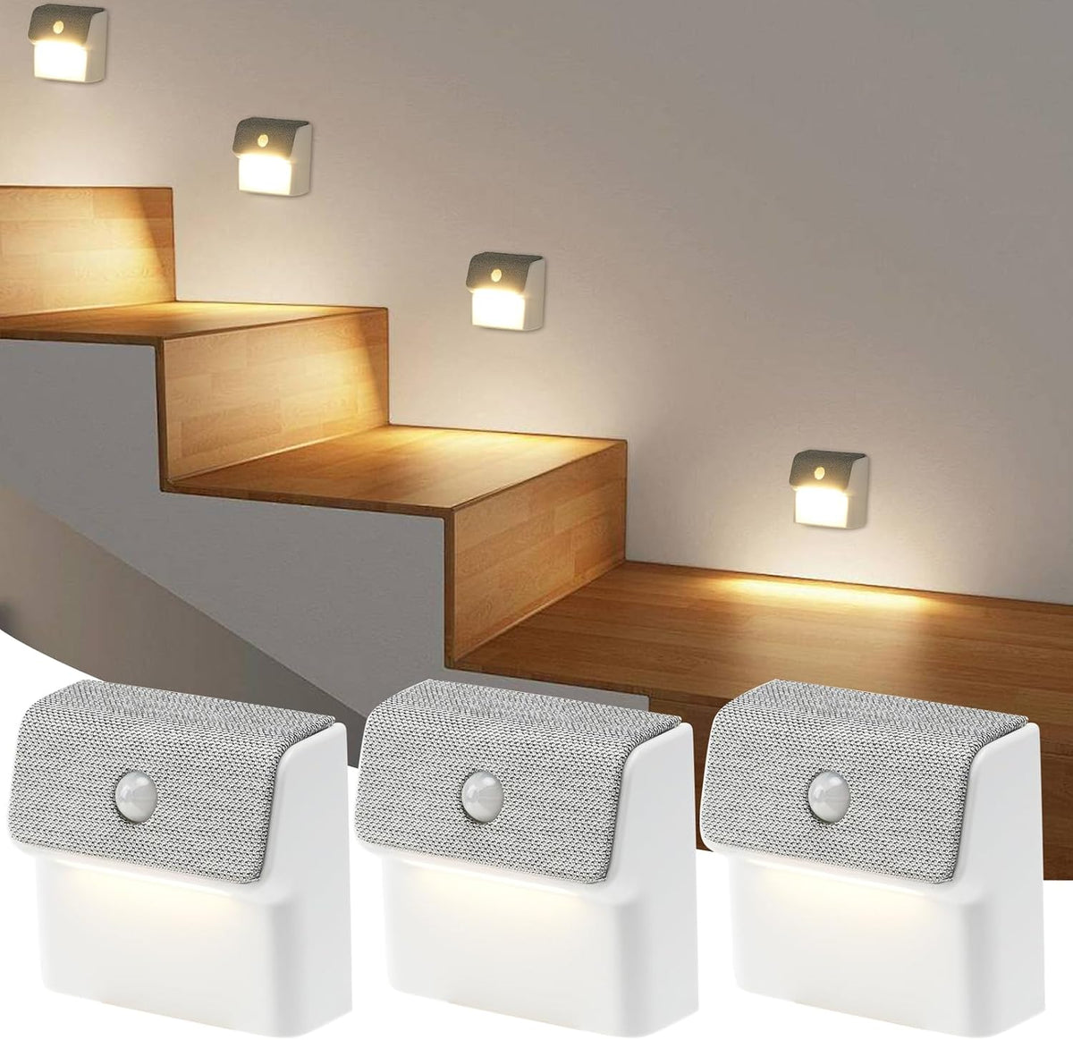 Linkage Stair Lights Motion Sensor Indoor, Magnetic Stick-On LED Wall Light, Dimmable Warm White Light, Rechargeable Motion Activated Light, for Hallway, Bedroom, Stairs, Kitchen