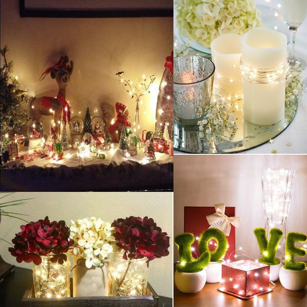BXROIU Fairy Lights CR2032 Battery Operated,6.6Ft/2Meter 20 LEDs Micro Silver Wire String Lights for Bedroom Christmas Party Wedding Decoration (Warm White, 6 Pack)