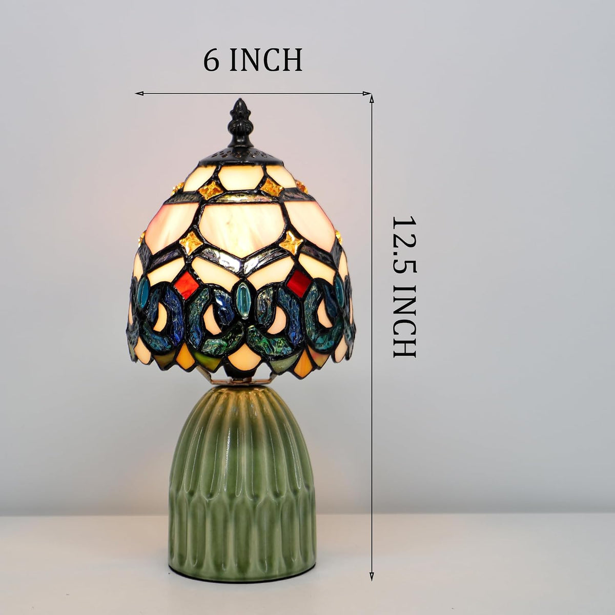 Tiffany Stained Glass Mushroom Table Lamp 12.5 Inch -Pink Jewelry