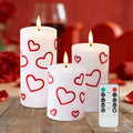 Valentines Day Heart Candles, Flameless Pillar Candles with Remote