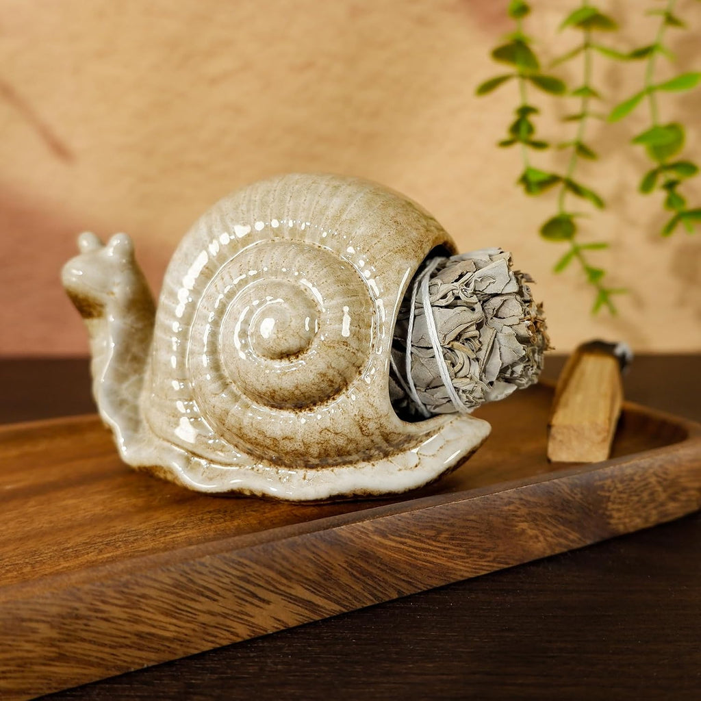 MOUGIGI Handmade Ceramic Snail Palo Santo Holder Chiminea Incense Dish