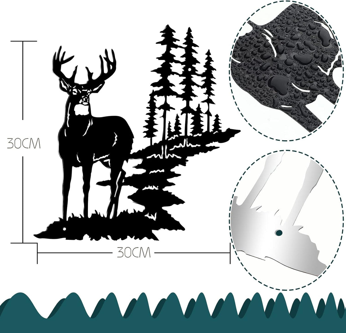 Moxweyeni Metal Deer Wall Art Forest Trees Rustic Hunting,Black
