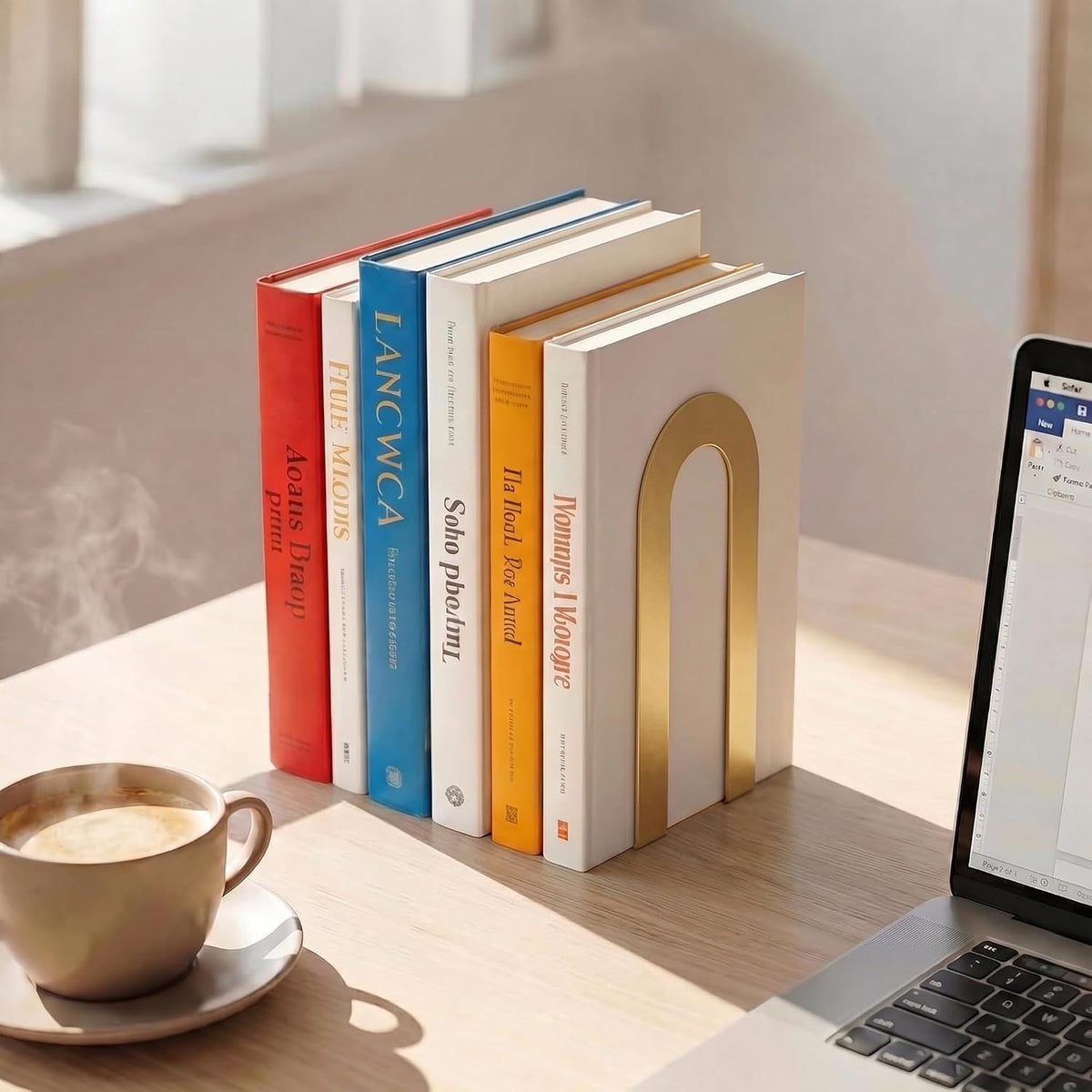 Sanwarm Bookends, 2 Pack, Metal, for Home Office Desk Shelves Modern Gold
