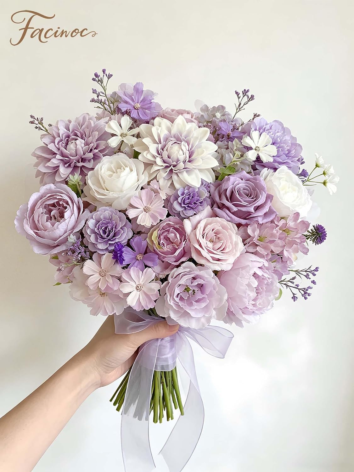 FACINOC Roses Artificial Flowers Purple Mix Silk Flower Dahlia Bulk Box Set