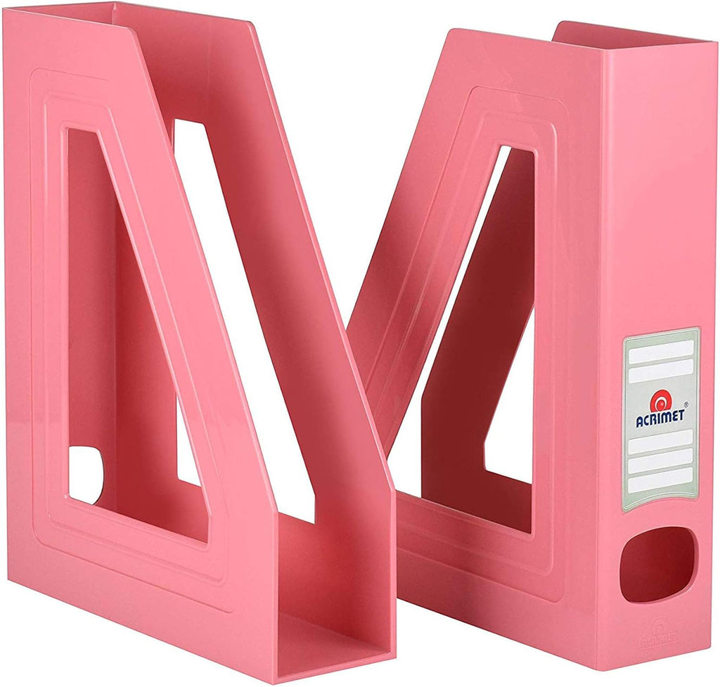 Acrimet Magazine File Holder, Vertical Desk Organizer, Solid Pink, 2 Pack