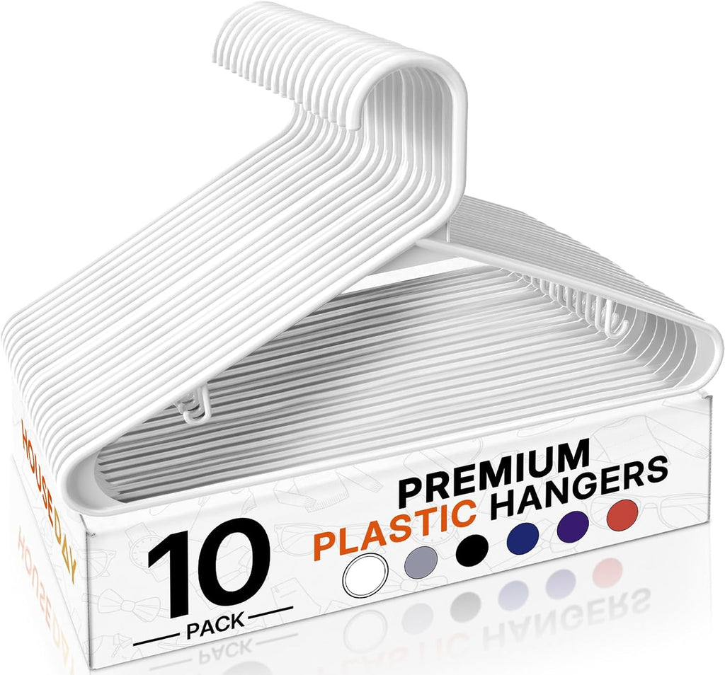 HOUSE DAY White Plastic Hangers 10 Pack, Slim Space-Saving Clothes Hangers