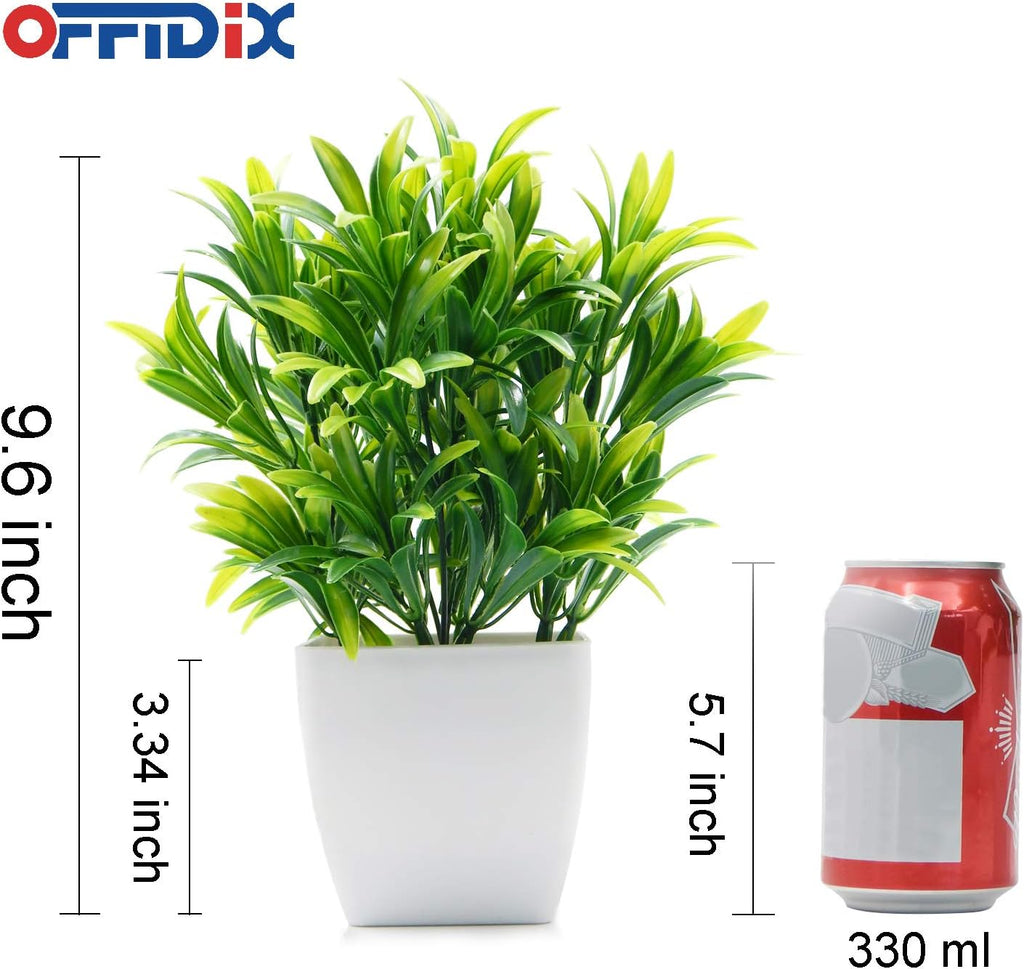 OFFIDIX Faux Plants Mini Potted Plastic Fake Green Plant Artificial Plants Aloe with White Square Pots for Home Decor (White Square Plastic Pots)