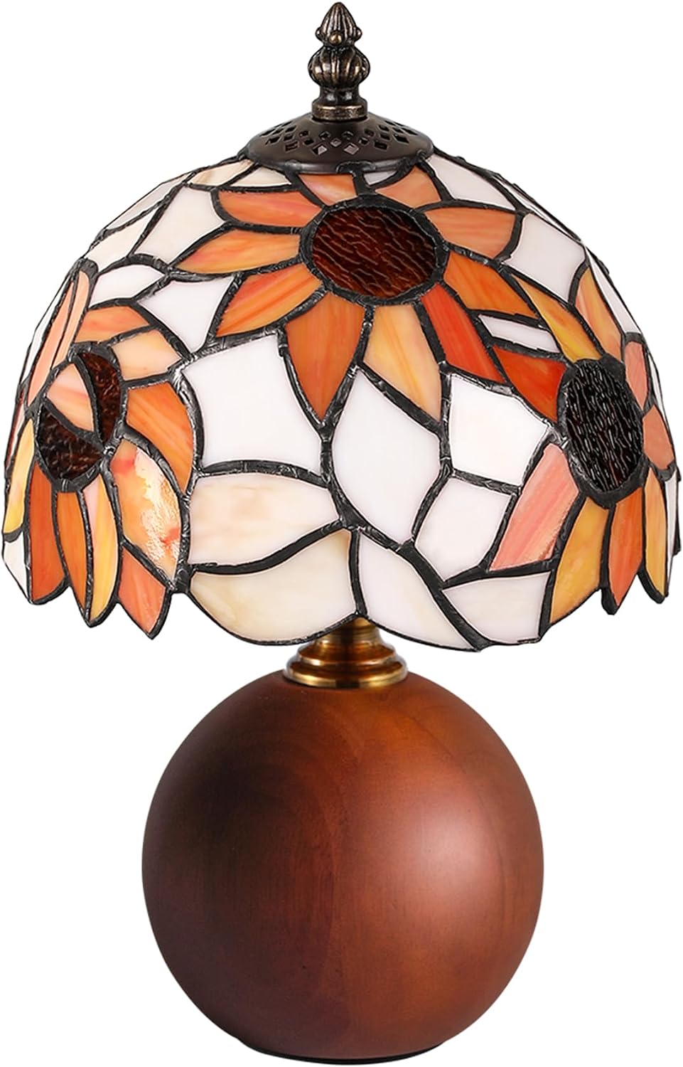 12.2" Retro Sunflower Tiffany Small Table Lamp with Wood Base