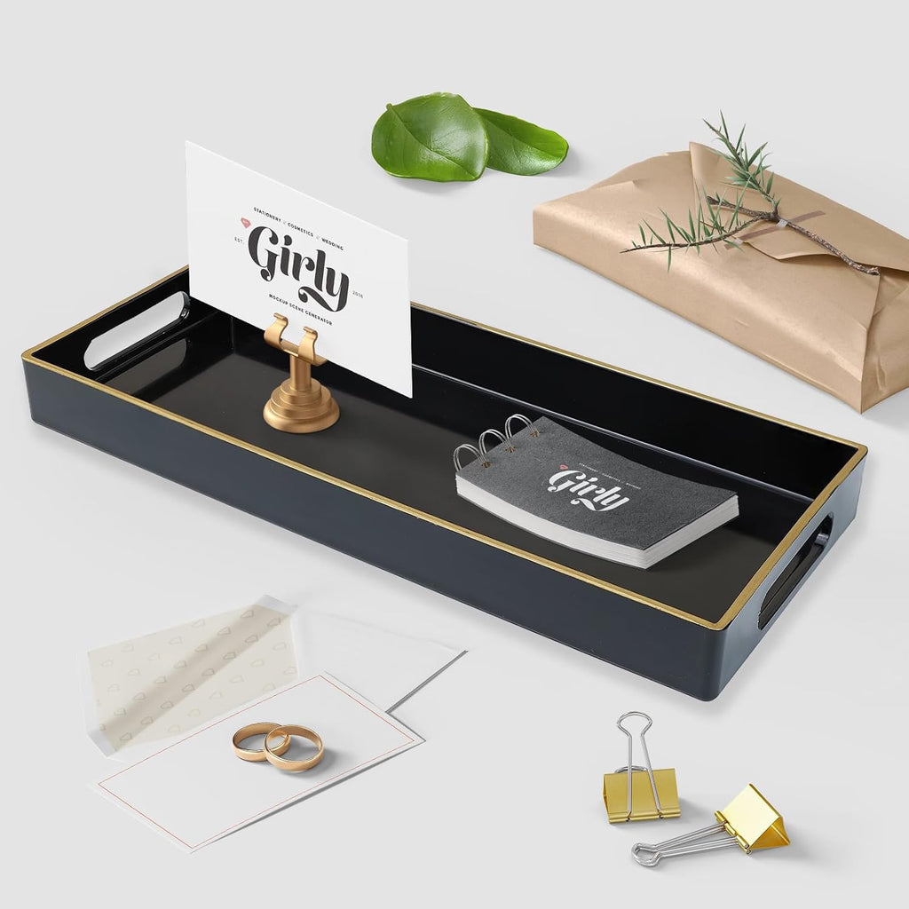 Black Vanity Tray with Handles, 5.9"*13.7"