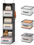 6-Shelf Hanging Closet Organizer with 3 Drawers & Side Pockets, Gray