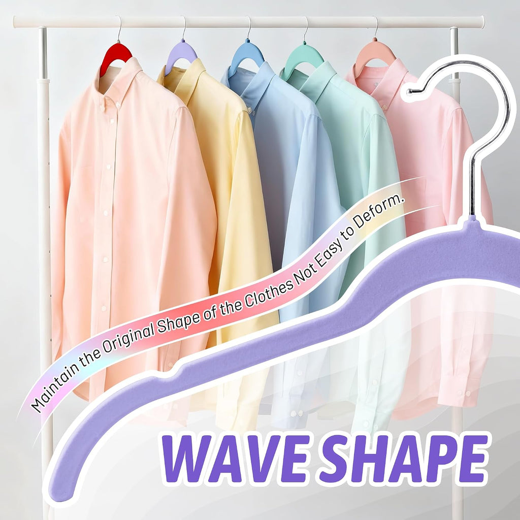 Sishynio Velvet Hangers 30 Pack, Non-Slip Slim Felt Hangers Colorful