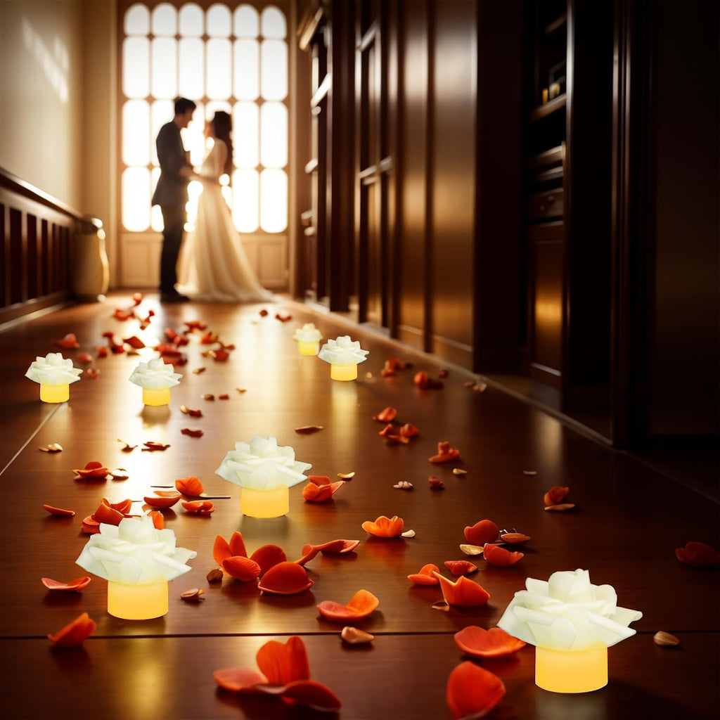 SupBri 12 Pack Led Tea Lights with Artificial White Flower