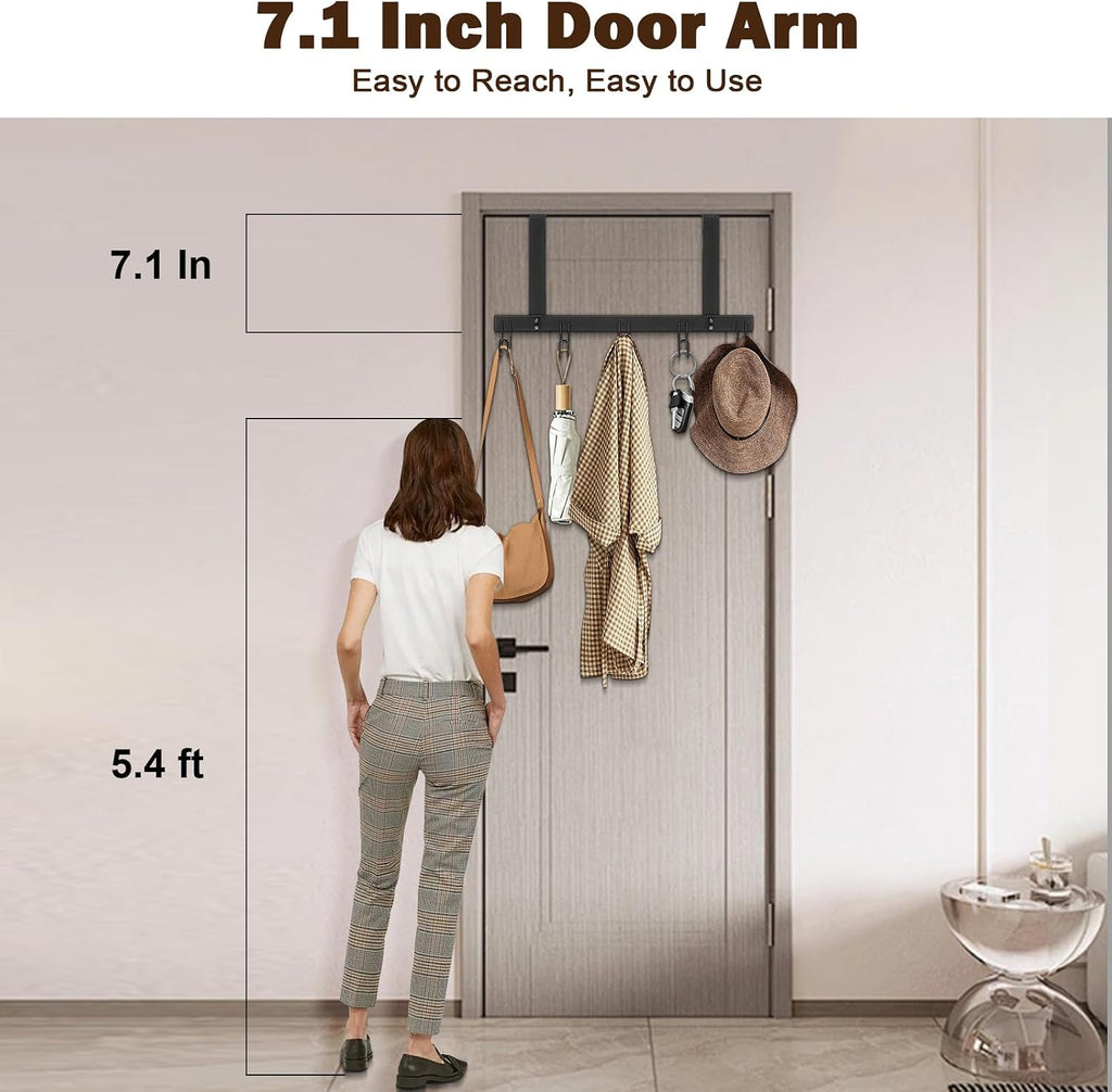 Over the Door Hooks, No Drill Door Towels Hanger, Metal Hanging Towel Holder with 5 Coat Hooks for Bathroom, Bedroom, Kitchen (Matte Black)