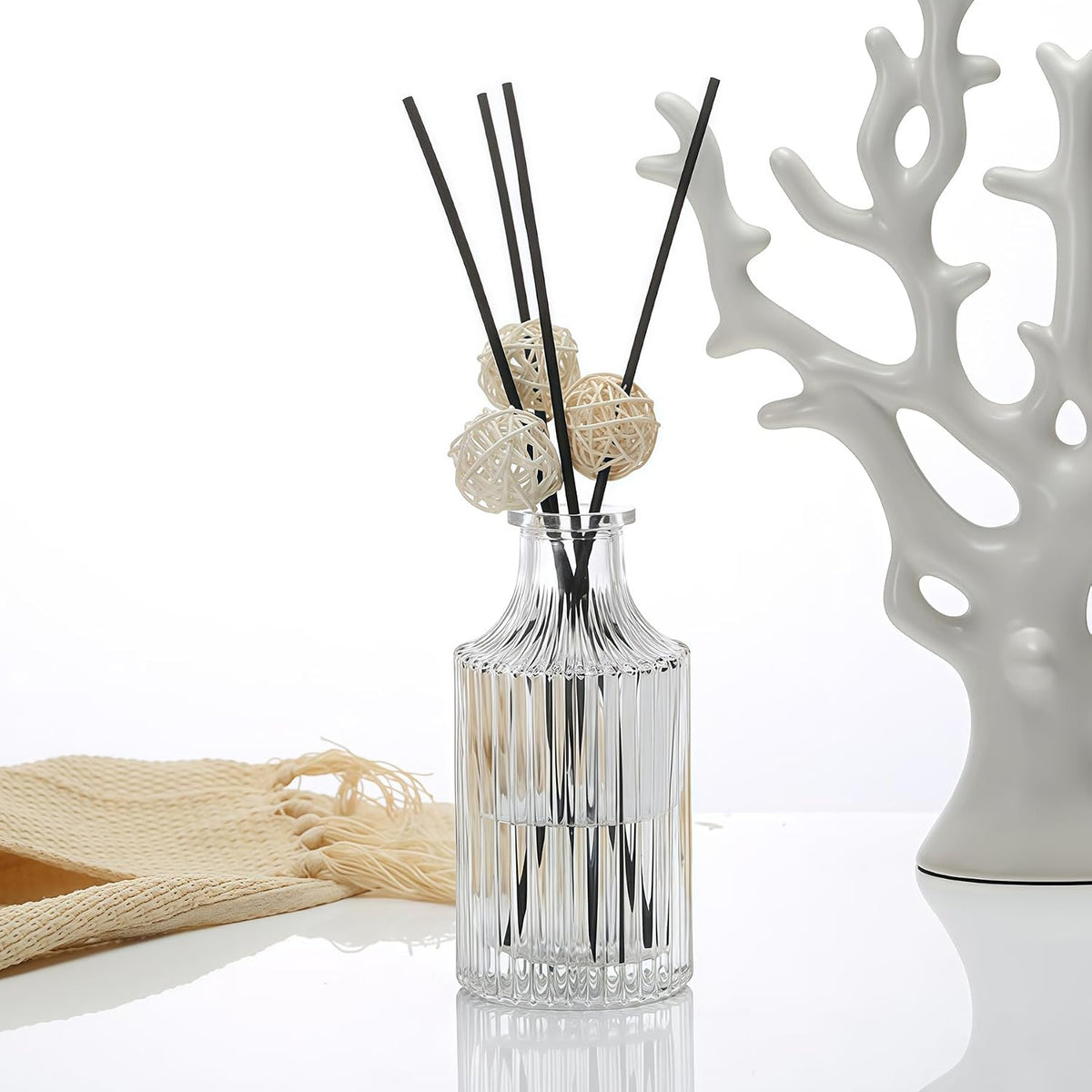 Glass Diffuser Bottles 6.6 High 250ml 8.5 Fl Oz Round Aroma Bottles Diffusers Vase Fragrance Accessories Use for DIY Replacement Reed Diffuser Sets Craft Projects Wedding Party