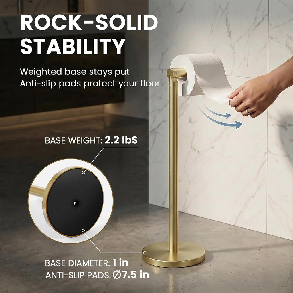 Cesun Free Standing Toilet Paper Holder Stand with Weighted Base, Gold