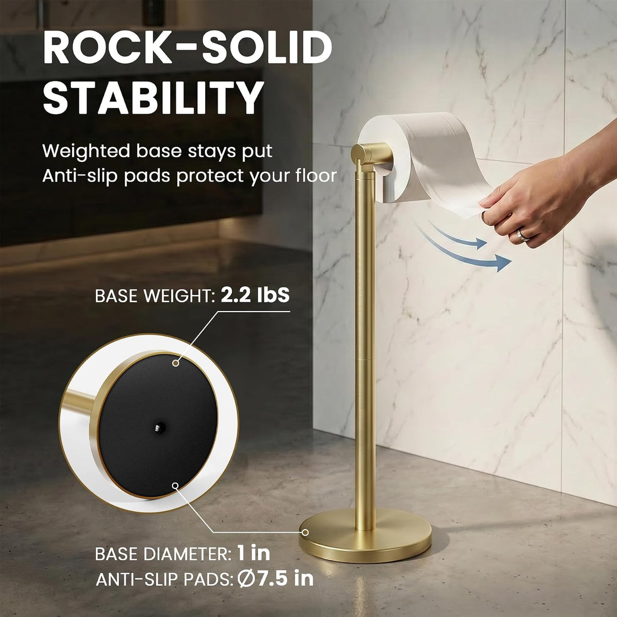 Cesun Free Standing Toilet Paper Holder Stand with Weighted Base, Gold