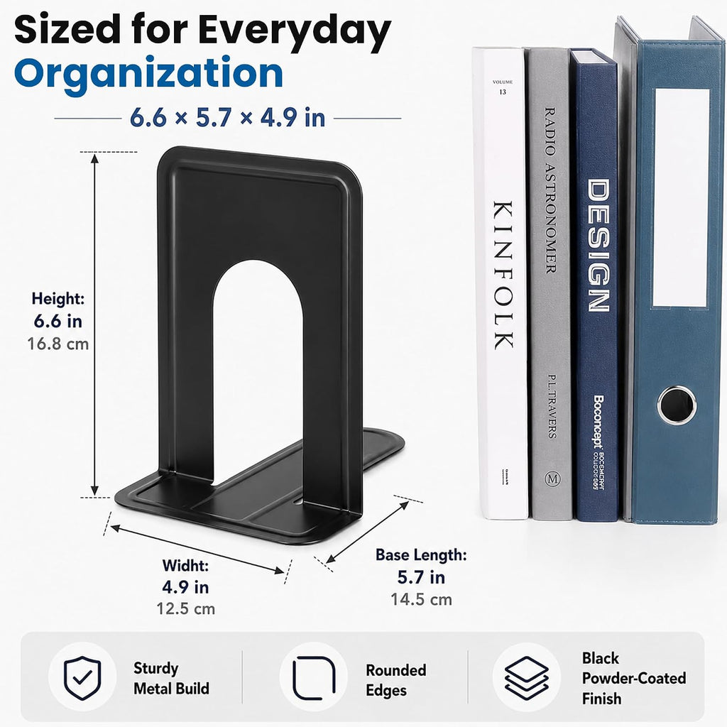 6 Pairs Heavy Duty Metal Book Ends for Shelves