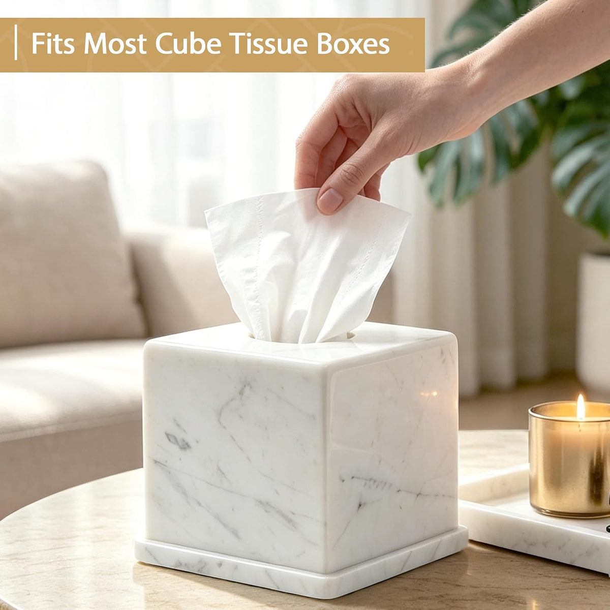 Natural Marble Tissue Box Cover, Volakas White Tissue Box Holder
