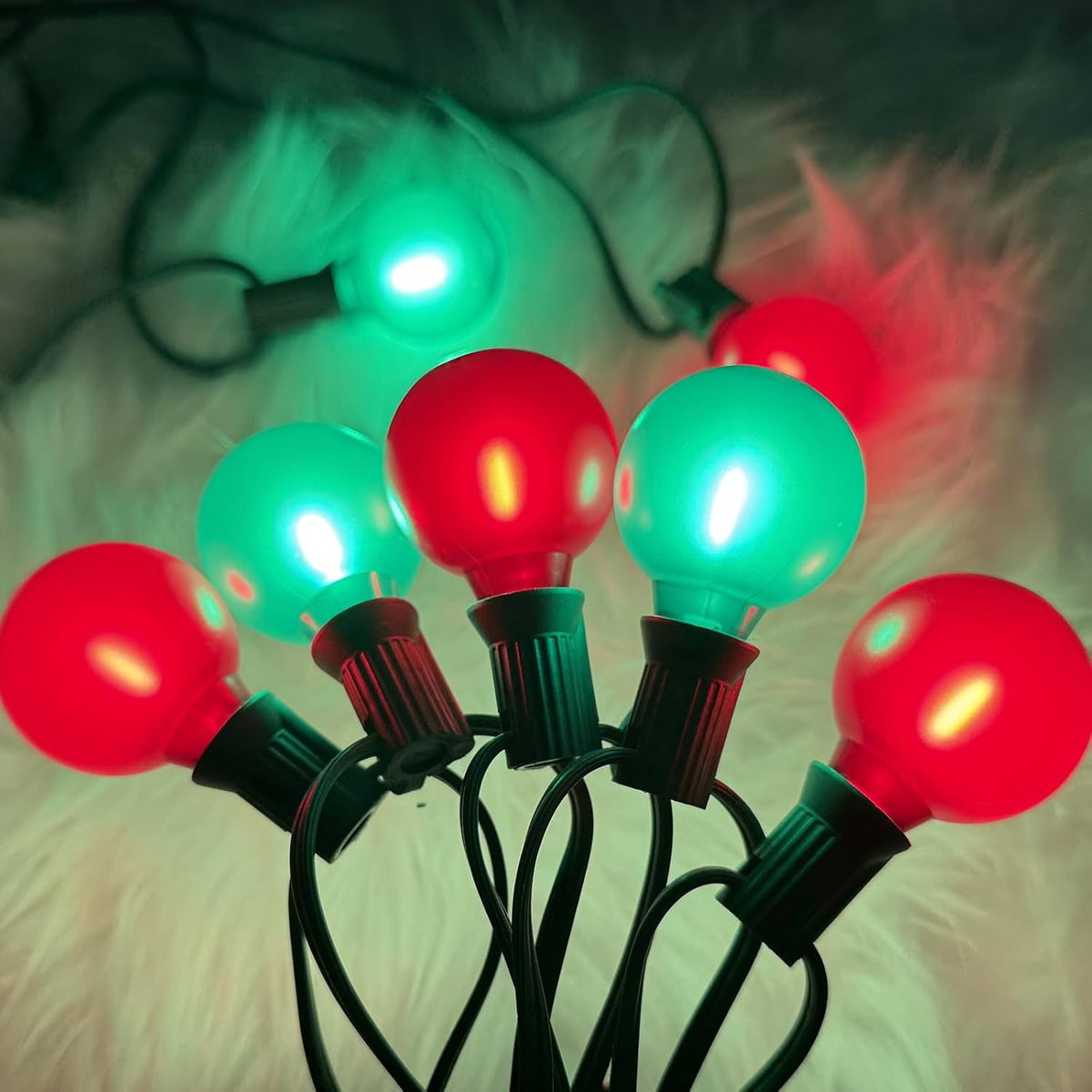 25Ft LED Red Green String Lights Outdoor, Christmas Decoration Patio Lights