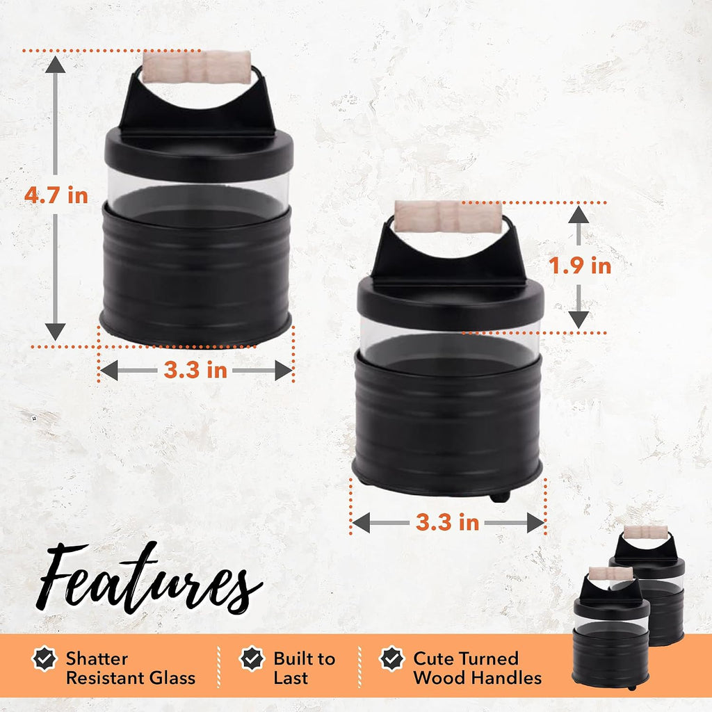 Autumn Alley Deluxe Farmhouse Apothecary Jars Set, Black Bathroom Jars Qtip Holder Glass - Rustic Vanity Organizer for Bathroom Counter, Cotton Balls, Swabs, Rounds, Salts 2-Small Glass with Lids